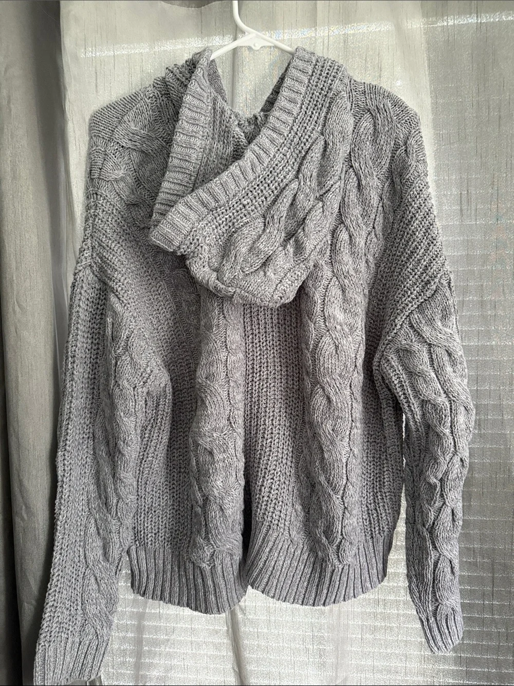 PacSun Gray Cable Knit Zip-Up Hoodie Sweater
